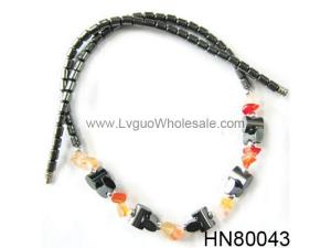 Rose Quartz Chip Stone Beads Hematite Beads Stone Chain Choker Fashion Women Necklace